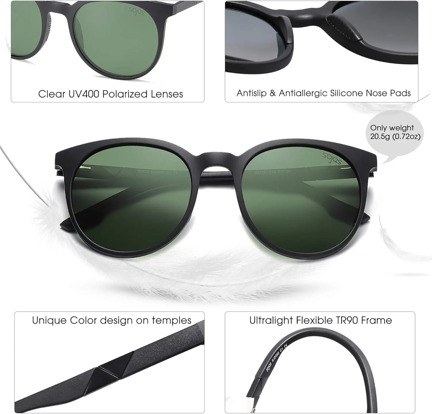 SOJOS Oversized Round Polarized Sports Sunglasses for Women Men, Ultralight TR90 Womens Mens Sport Sunglasses SJ2092