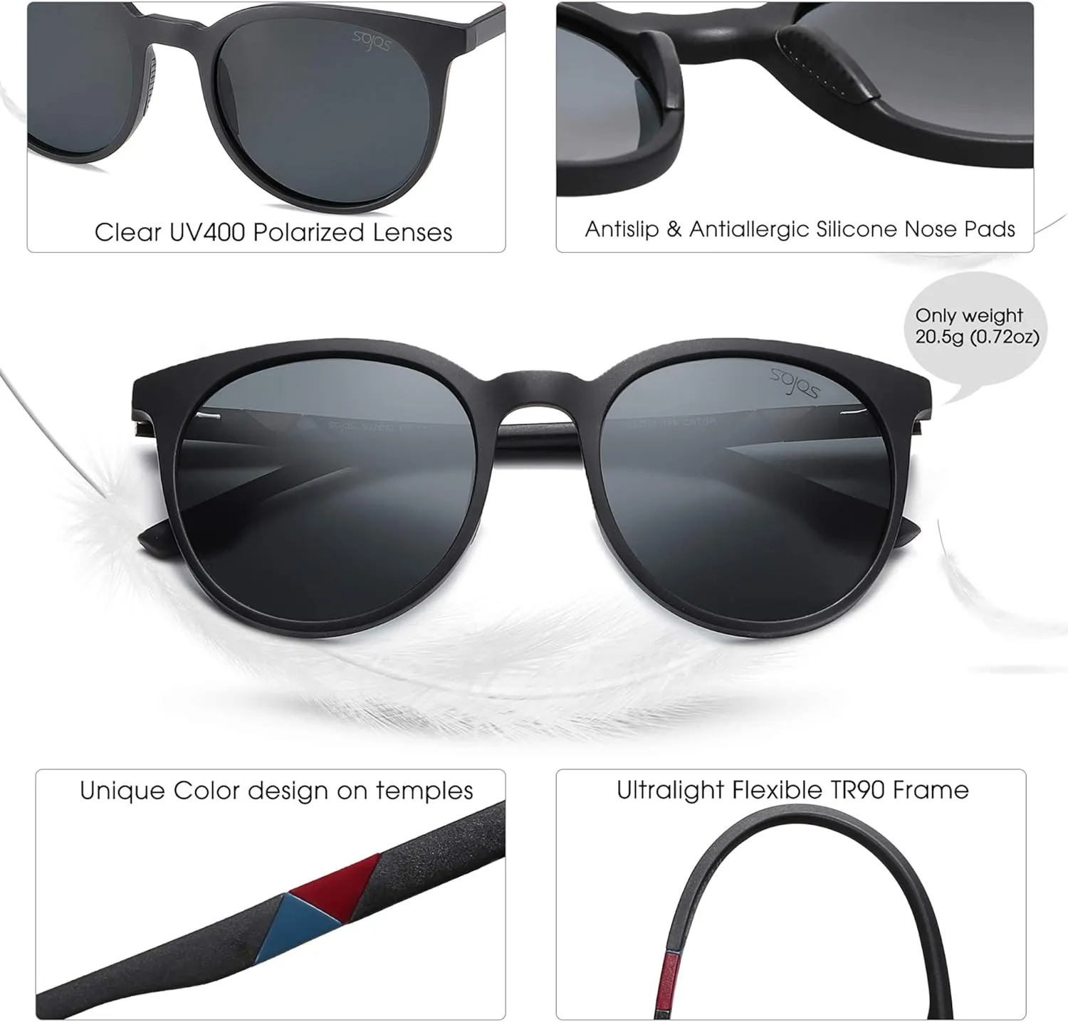 SOJOS Oversized Round Polarized Sports Sunglasses for Women Men, Ultralight TR90 Womens Mens Sport Sunglasses SJ2092