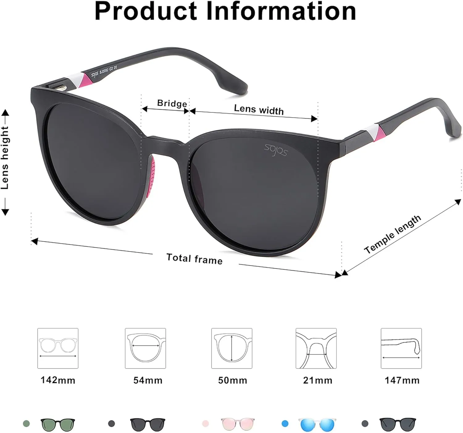 SOJOS Oversized Round Polarized Sports Sunglasses for Women Men, Ultralight TR90 Womens Mens Sport Sunglasses SJ2092