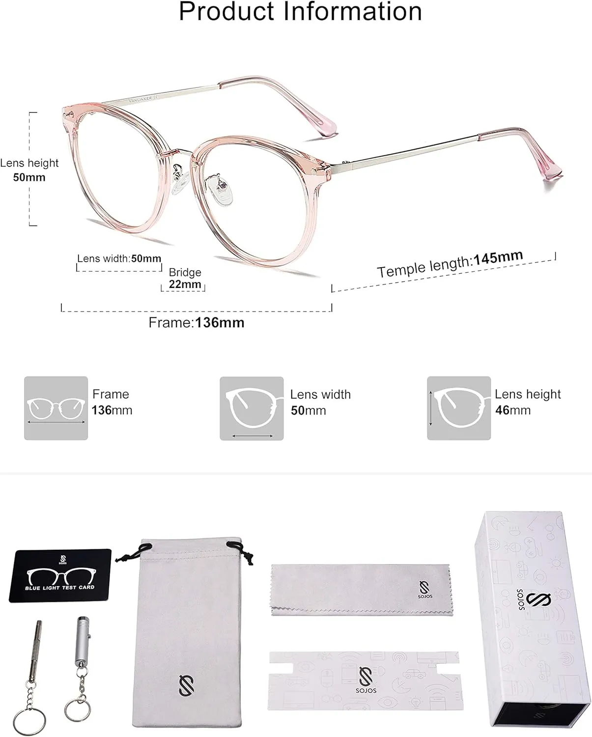 SOJOS Retro Round TR90 Blue Light Reading Glasses Womens Mens Readers Computer Glasses Eyewear Frame SJ9001