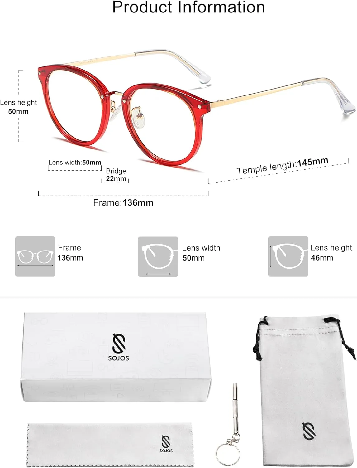 SOJOS Retro Round TR90 Blue Light Reading Glasses Womens Mens Readers Computer Glasses Eyewear Frame SJ9001