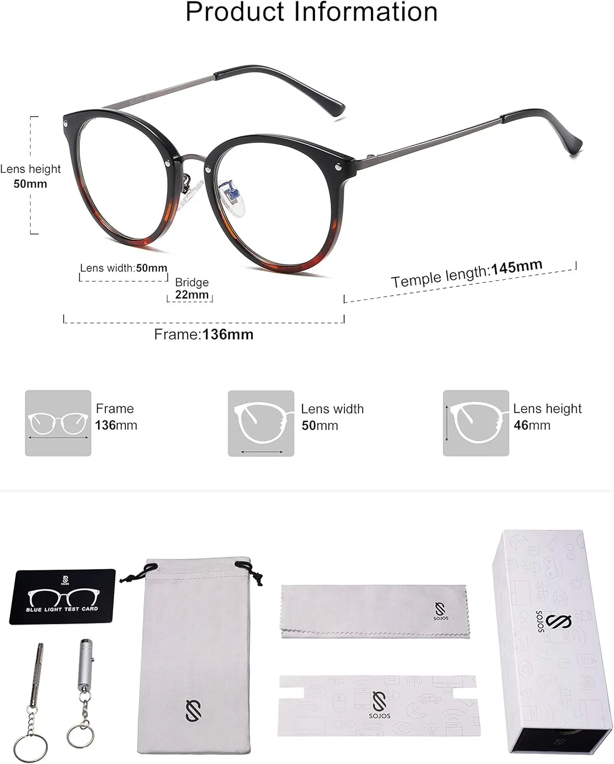 SOJOS Retro Round TR90 Blue Light Reading Glasses Womens Mens Readers Computer Glasses Eyewear Frame SJ9001