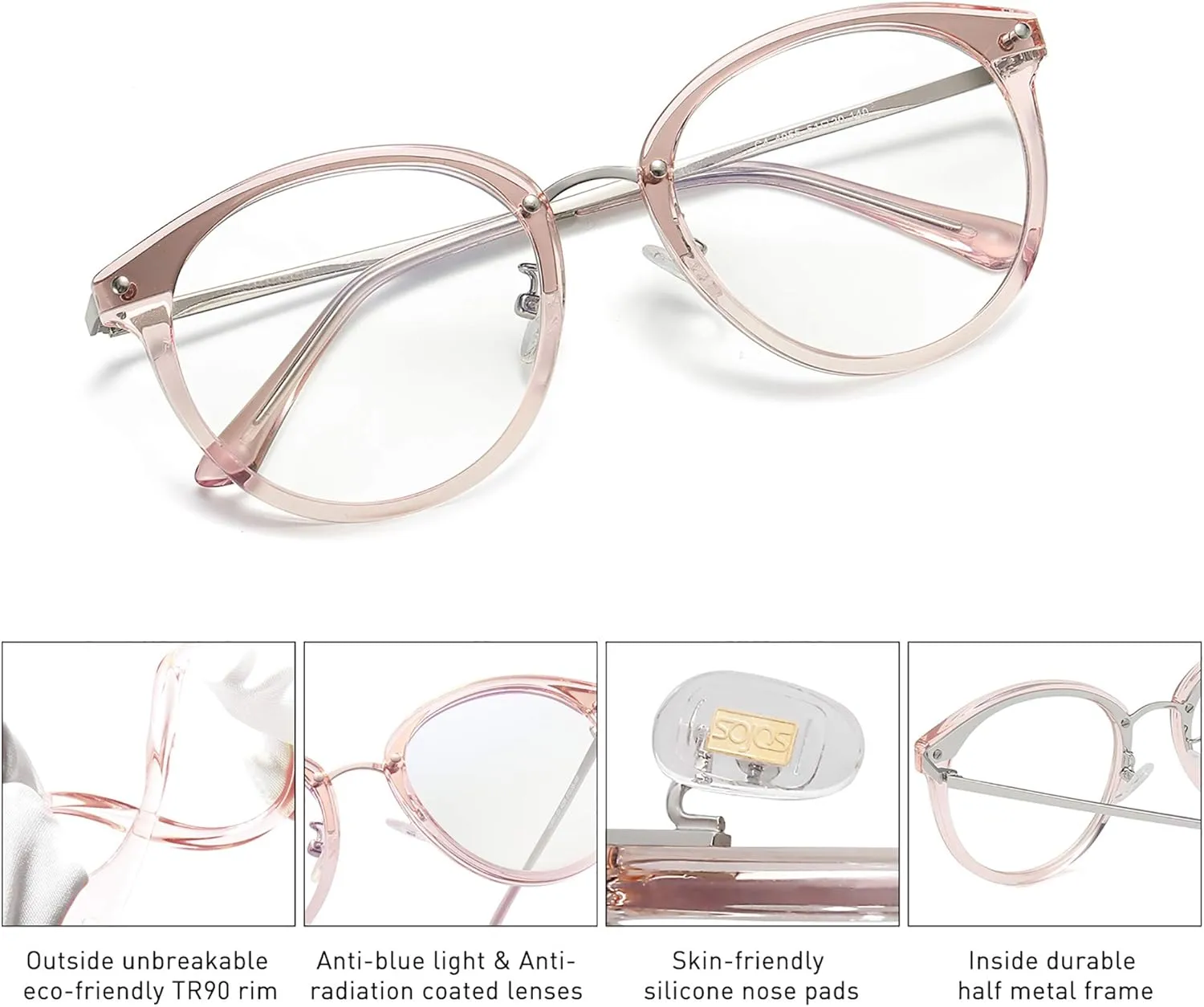 SOJOS Retro Round TR90 Blue Light Reading Glasses Womens Mens Readers Computer Glasses Eyewear Frame SJ9001