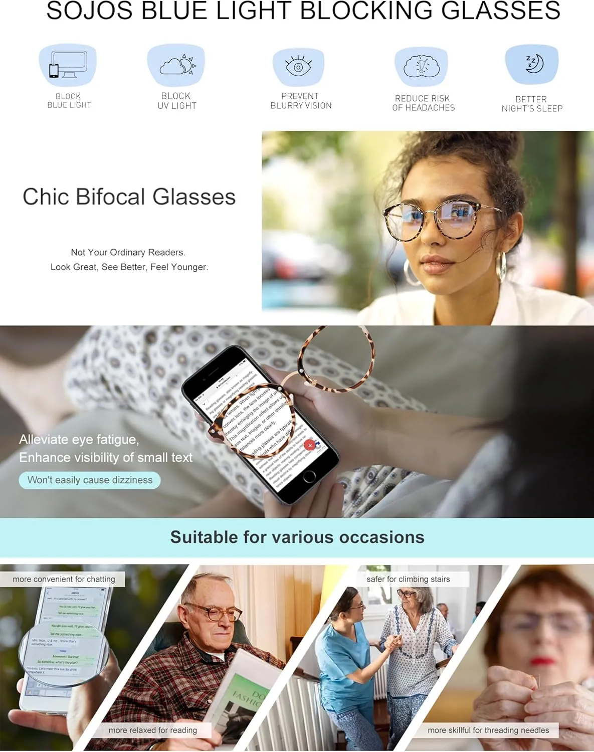SOJOS Retro Round TR90 Blue Light Reading Glasses Womens Mens Readers Computer Glasses Eyewear Frame SJ9001