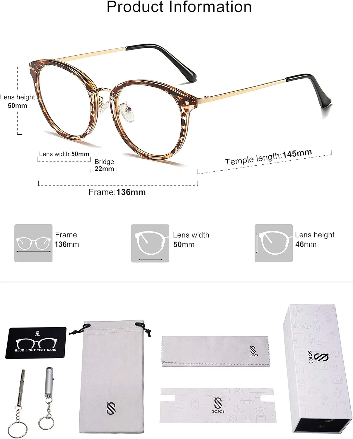 SOJOS Retro Round TR90 Blue Light Reading Glasses Womens Mens Readers Computer Glasses Eyewear Frame SJ9001