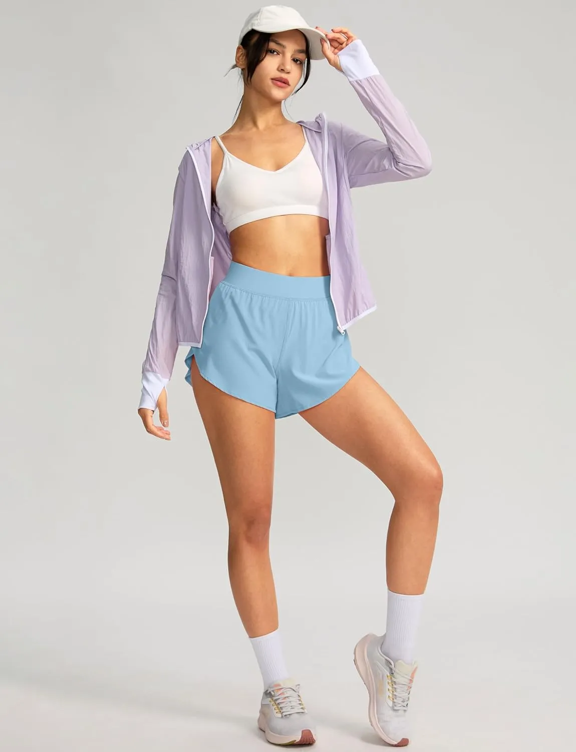 Soothfeel High Waisted Athletic Running Shorts for Women Dolphin Shorts High Split Quick Dry Gym Workout Shorts with Liner