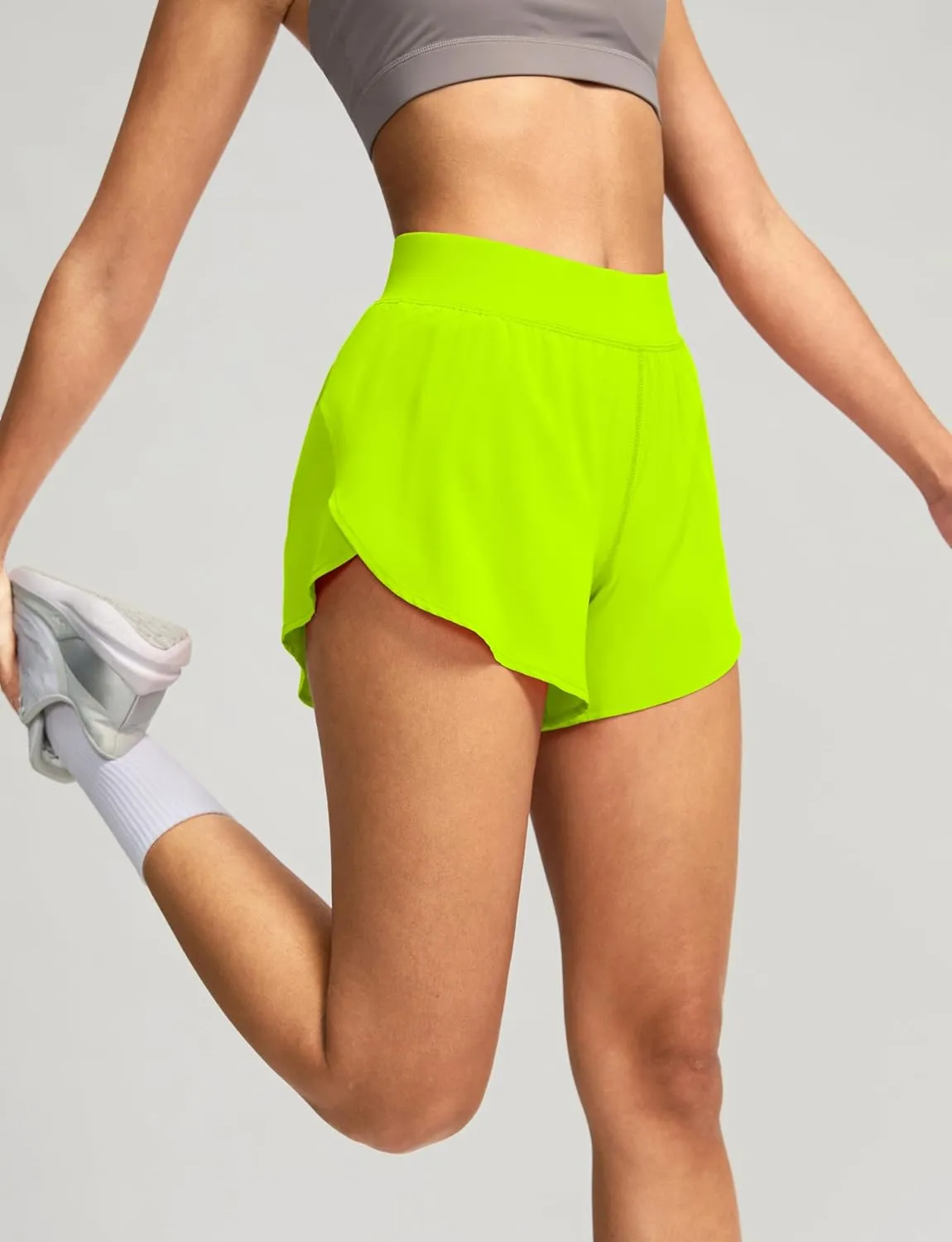 Soothfeel High Waisted Athletic Running Shorts for Women Dolphin Shorts High Split Quick Dry Gym Workout Shorts with Liner