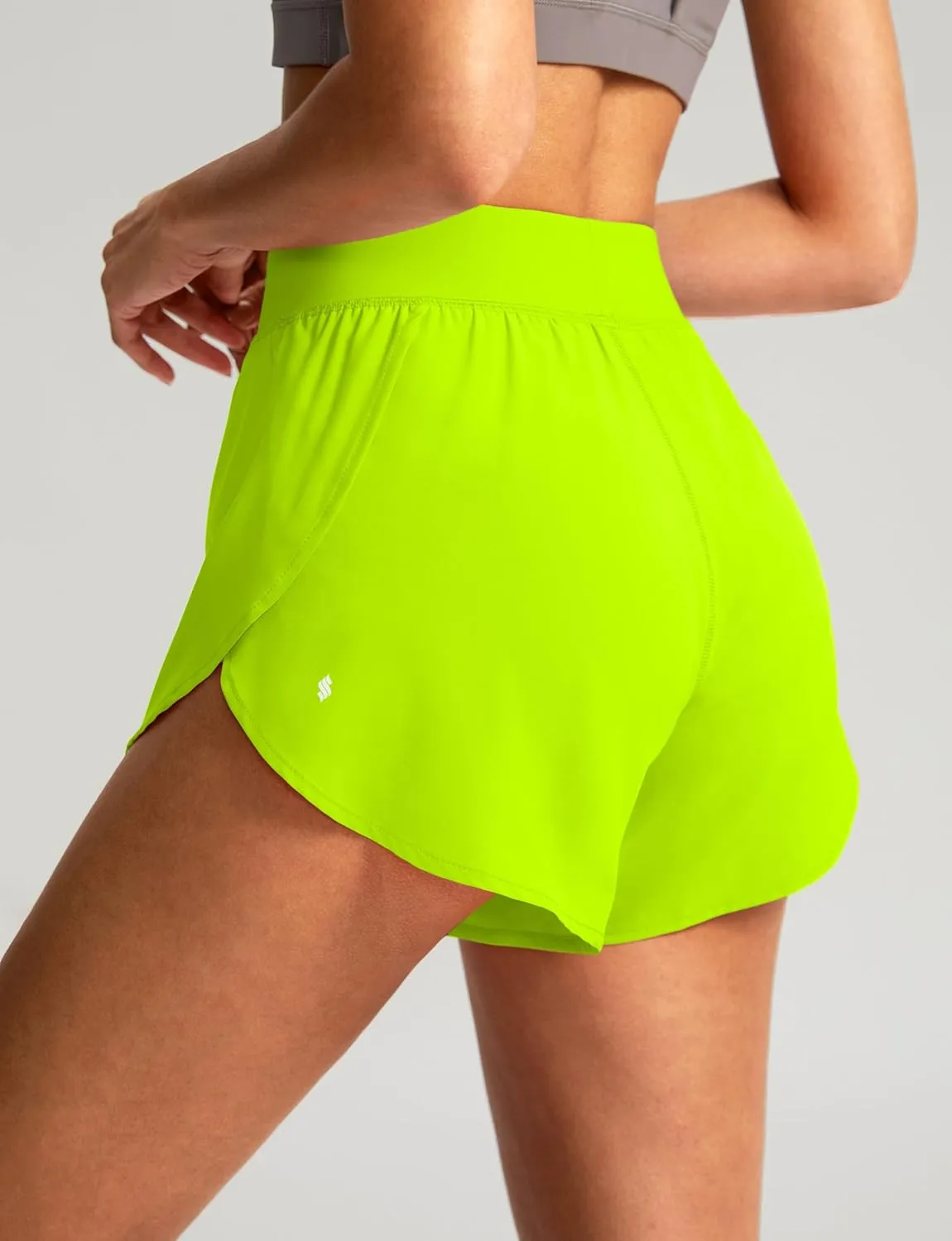 Soothfeel High Waisted Athletic Running Shorts for Women Dolphin Shorts High Split Quick Dry Gym Workout Shorts with Liner