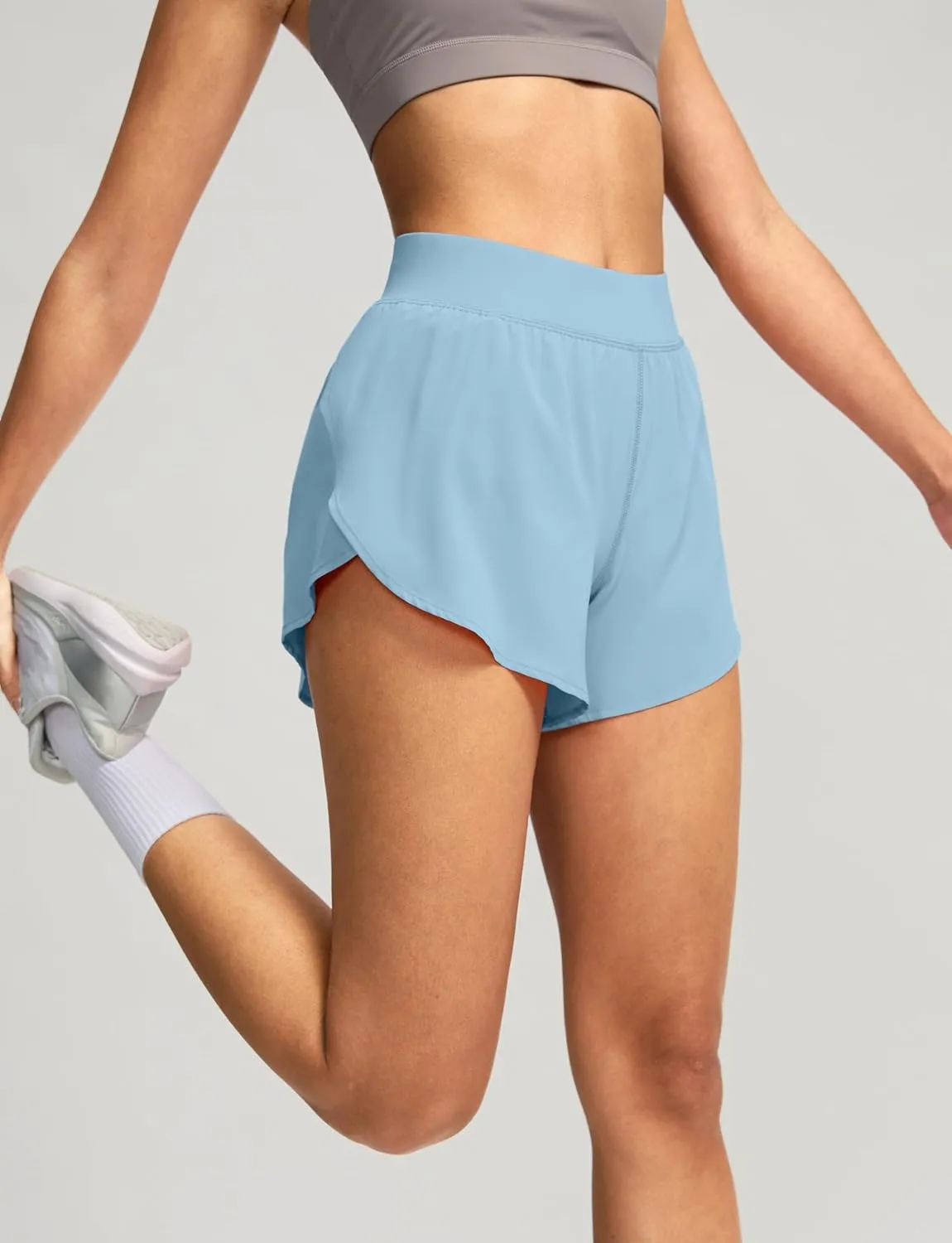 Soothfeel High Waisted Athletic Running Shorts for Women Dolphin Shorts High Split Quick Dry Gym Workout Shorts with Liner