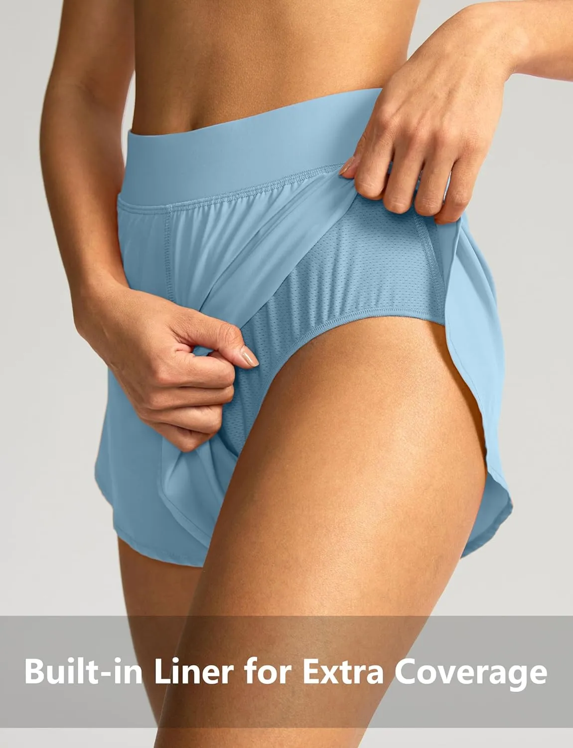 Soothfeel High Waisted Athletic Running Shorts for Women Dolphin Shorts High Split Quick Dry Gym Workout Shorts with Liner
