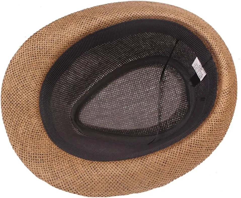 Straw Fedora Hat for Men Women Short Brim Panama Sun Beach Hat Summer Roll Up Cuban Trilby Sun Hat UPF 50 