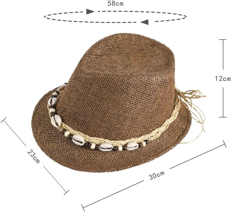 Straw Fedora Hat for Men Women Short Brim Panama Sun Beach Hat Summer Roll Up Cuban Trilby Sun Hat UPF 50 