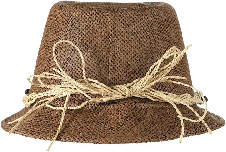 Straw Fedora Hat for Men Women Short Brim Panama Sun Beach Hat Summer Roll Up Cuban Trilby Sun Hat UPF 50 