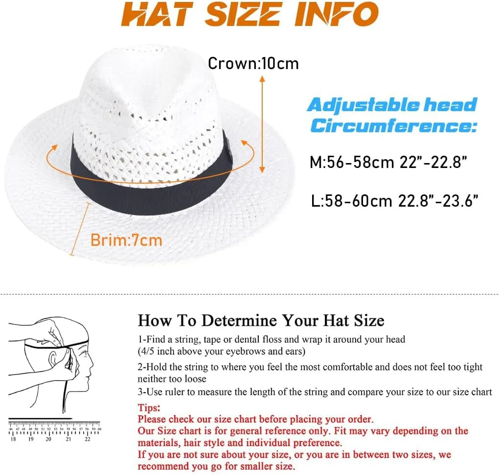 Straw Fedora Hat for Men Women Summer Sun Wide Brim Beach Panama Hats
