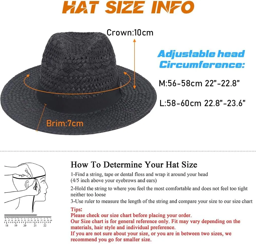 Straw Fedora Hat for Men Women Summer Sun Wide Brim Beach Panama Hats