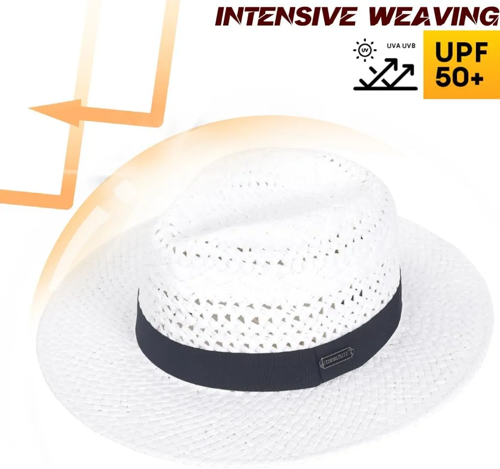 Straw Fedora Hat for Men Women Summer Sun Wide Brim Beach Panama Hats
