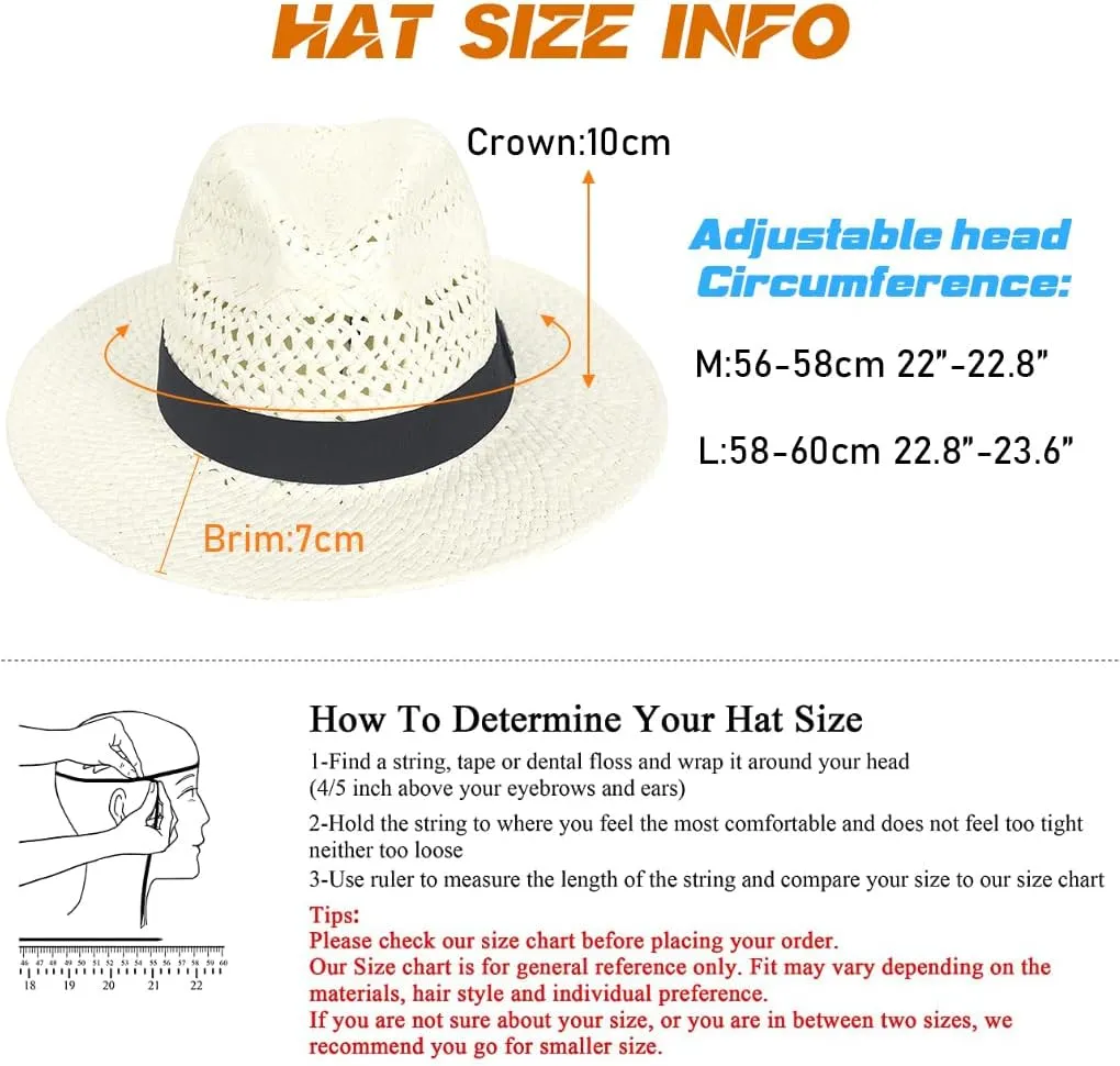 Straw Fedora Hat for Men Women Summer Sun Wide Brim Beach Panama Hats