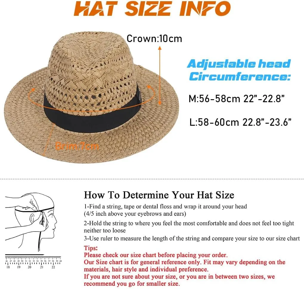 Straw Fedora Hat for Men Women Summer Sun Wide Brim Beach Panama Hats