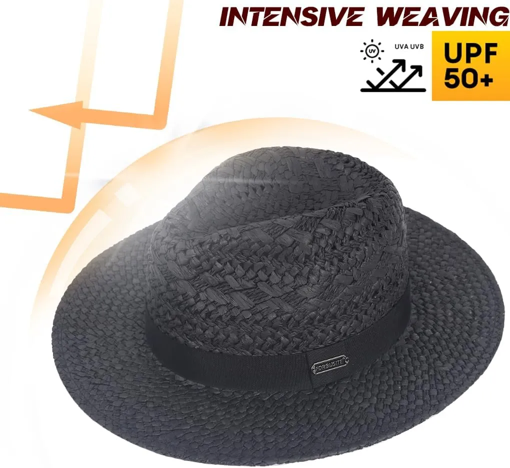Straw Fedora Hat for Men Women Summer Sun Wide Brim Beach Panama Hats