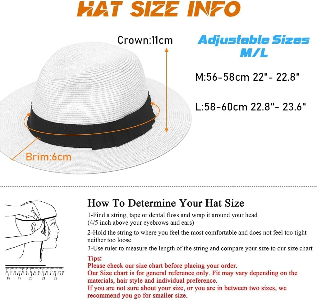 Straw Fedora Sun Hat for Women Wide Brim Panama Beach Hats Foldable UPF 50 