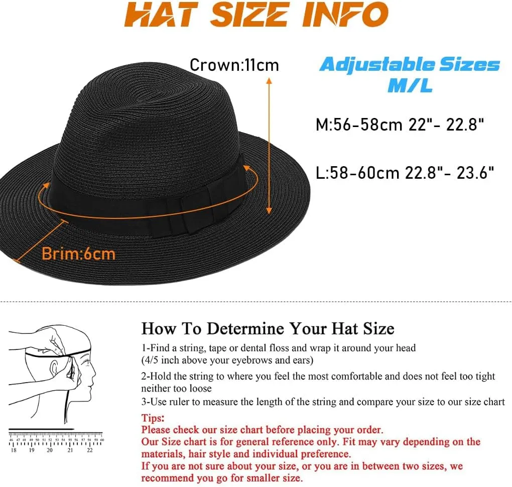 Straw Fedora Sun Hat for Women Wide Brim Panama Beach Hats Foldable UPF 50 