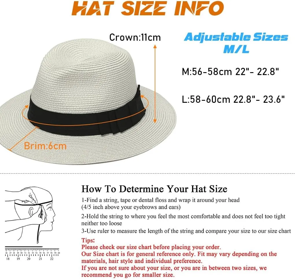 Straw Fedora Sun Hat for Women Wide Brim Panama Beach Hats Foldable UPF 50 