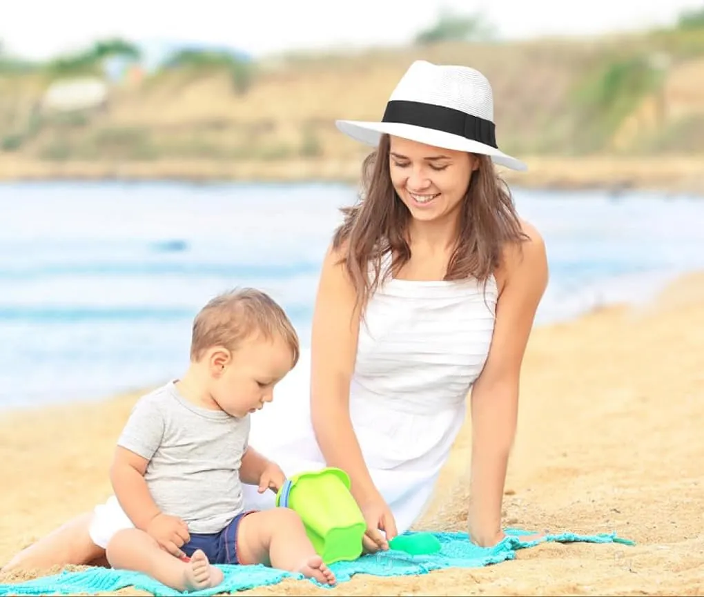 Straw Fedora Sun Hat for Women Wide Brim Panama Beach Hats Foldable UPF 50 