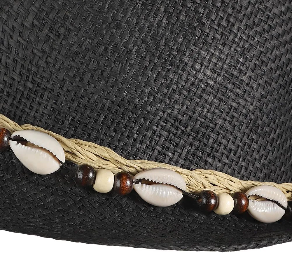 Straw Fedora Sun Hat UV Protection Short Brim Beach Hat Adjustable Trilby Hats for Men Women