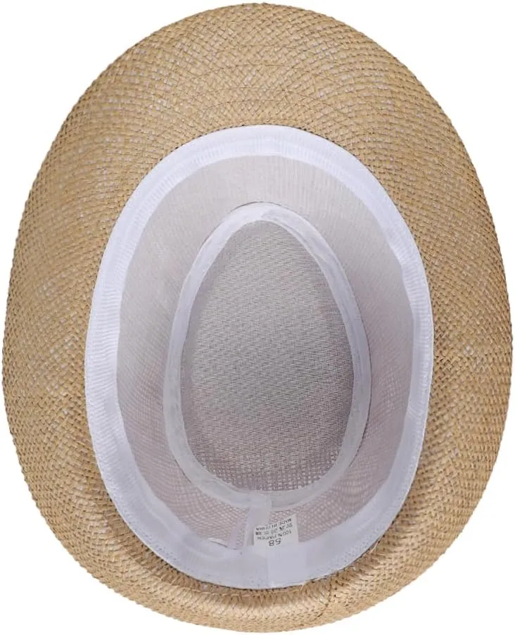 Straw Fedora Sun Hat UV Protection Short Brim Beach Hat Adjustable Trilby Hats for Men Women