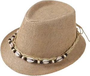 Straw Fedora Sun Hat UV Protection Short Brim Beach Hat Adjustable Trilby Hats for Men Women