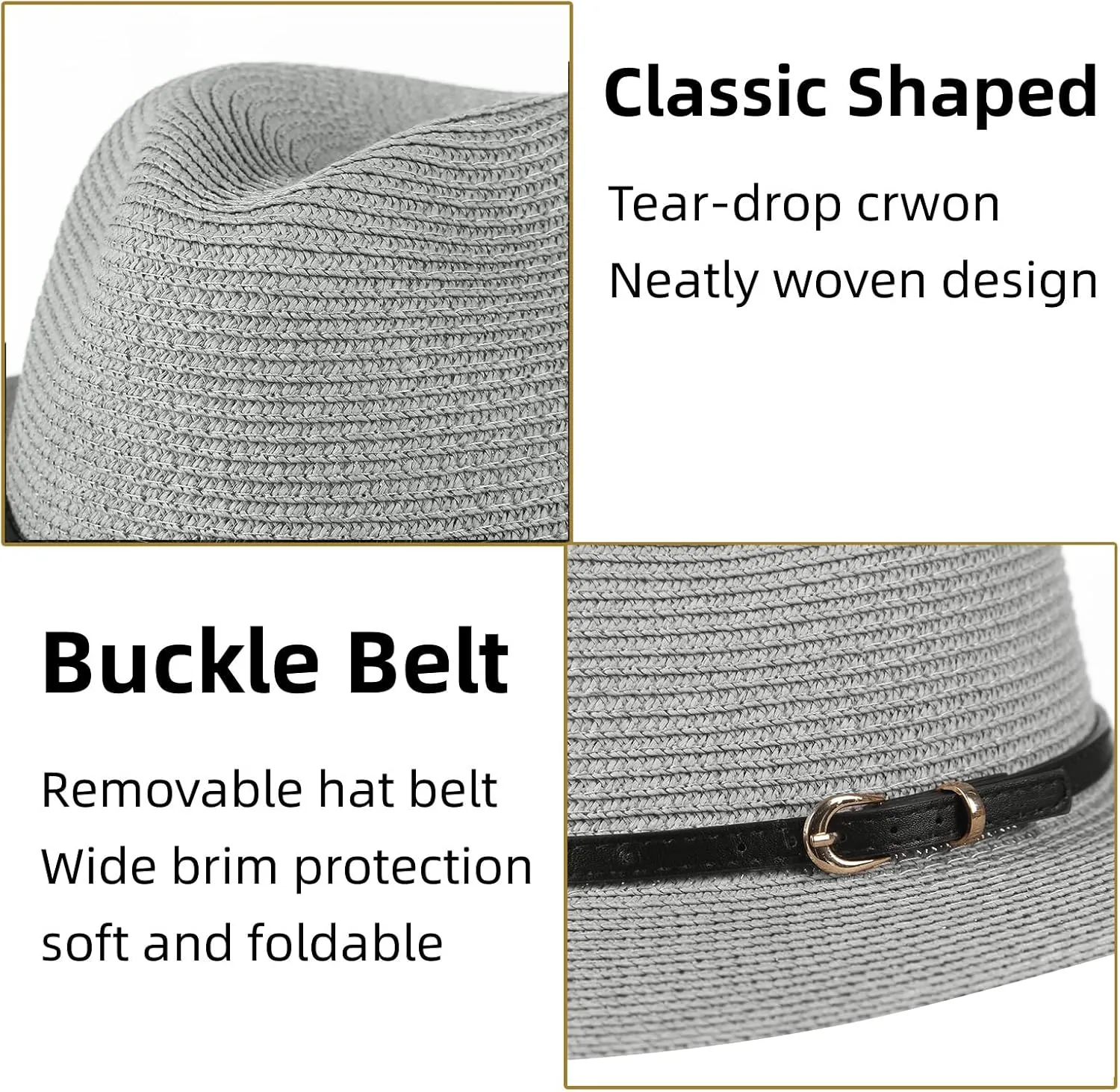 Straw Sun Hats for Women Men Panama Fedora Summer Hat with Leather Belt Wide Brim Beach Sun Jazz Cap