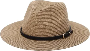 Straw Sun Hats for Women Men Panama Fedora Summer Hat with Leather Belt Wide Brim Beach Sun Jazz Cap