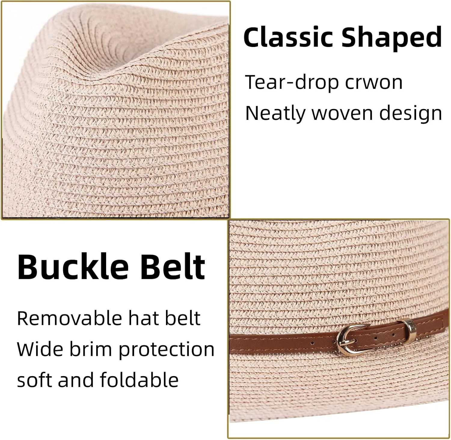 Straw Sun Hats for Women Men Panama Fedora Summer Hat with Leather Belt Wide Brim Beach Sun Jazz Cap