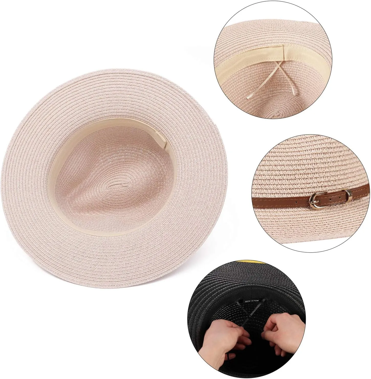 Straw Sun Hats for Women Men Panama Fedora Summer Hat with Leather Belt Wide Brim Beach Sun Jazz Cap