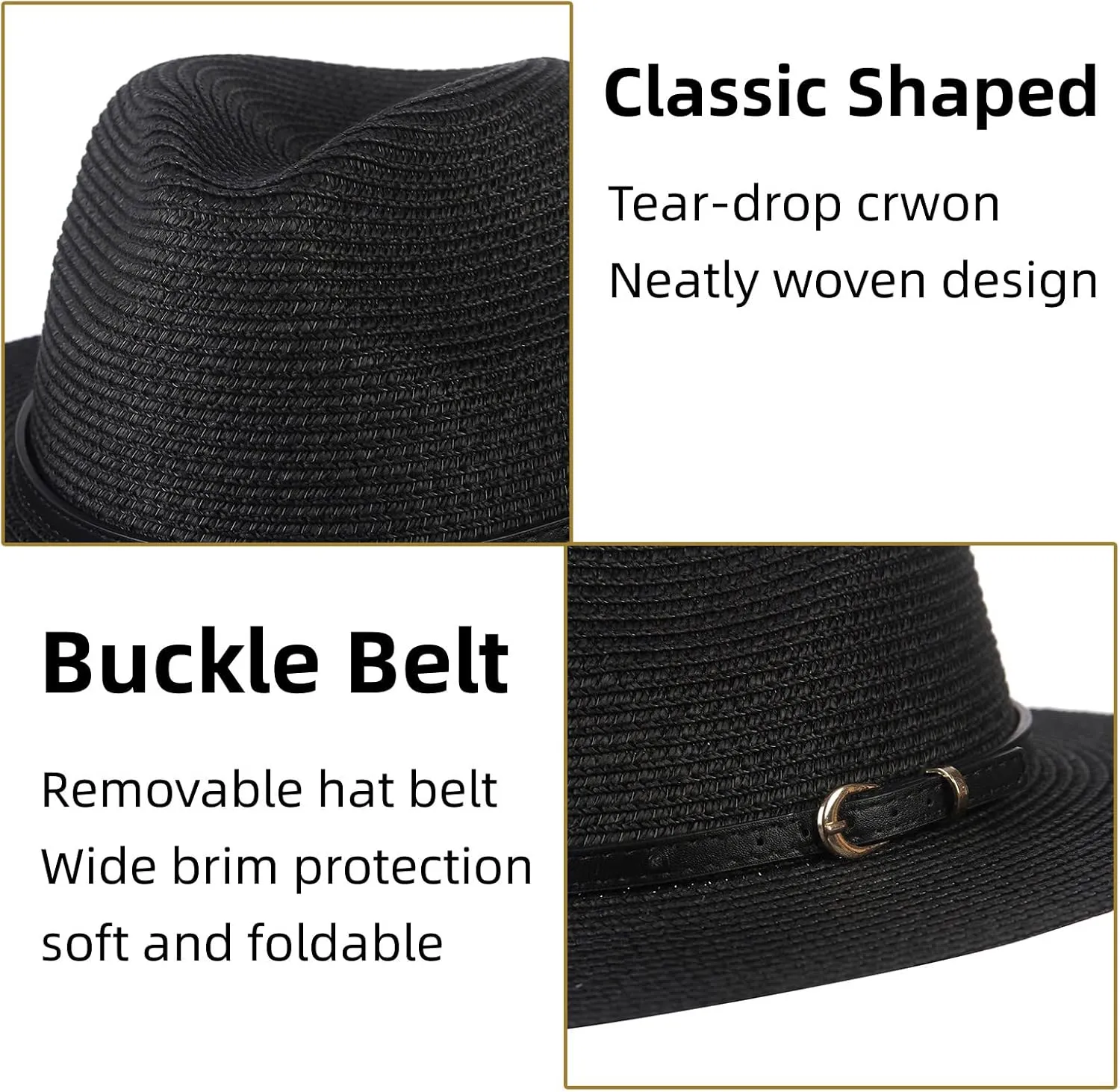 Straw Sun Hats for Women Men Panama Fedora Summer Hat with Leather Belt Wide Brim Beach Sun Jazz Cap