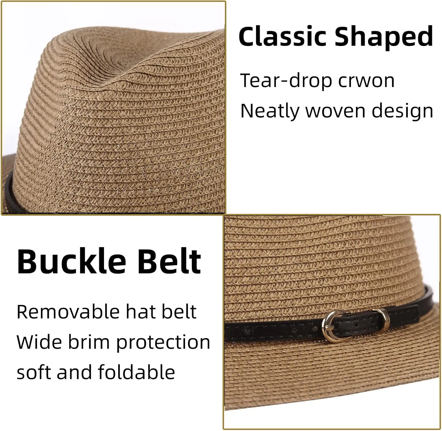 Straw Sun Hats for Women Men Panama Fedora Summer Hat with Leather Belt Wide Brim Beach Sun Jazz Cap