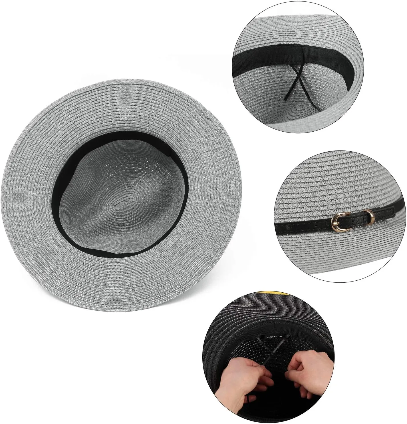 Straw Sun Hats for Women Men Panama Fedora Summer Hat with Leather Belt Wide Brim Beach Sun Jazz Cap
