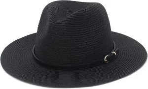 Straw Sun Hats for Women Men Panama Fedora Summer Hat with Leather Belt Wide Brim Beach Sun Jazz Cap