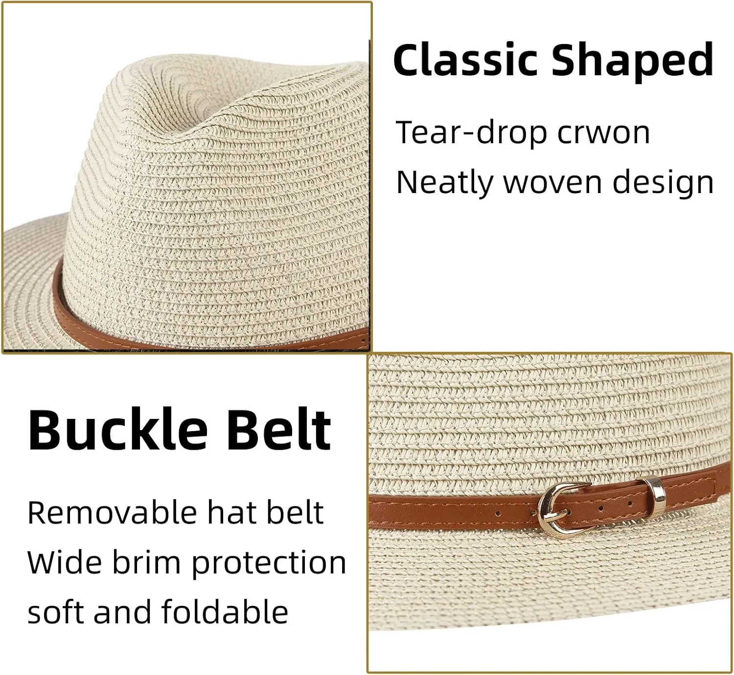 Straw Sun Hats for Women Men Panama Fedora Summer Hat with Leather Belt Wide Brim Beach Sun Jazz Cap