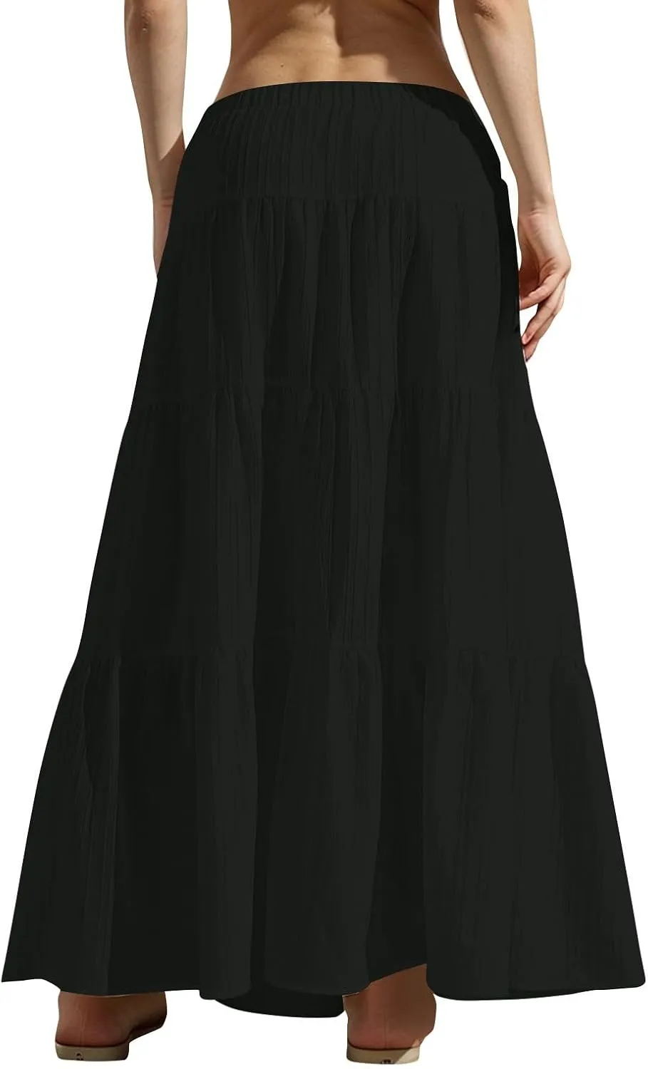 Summer Skirts for Women Y2K Cute A Line Tiered Ruffle Skirt Boho Drawstring Elastic Waist A-Line Maxi Skirt