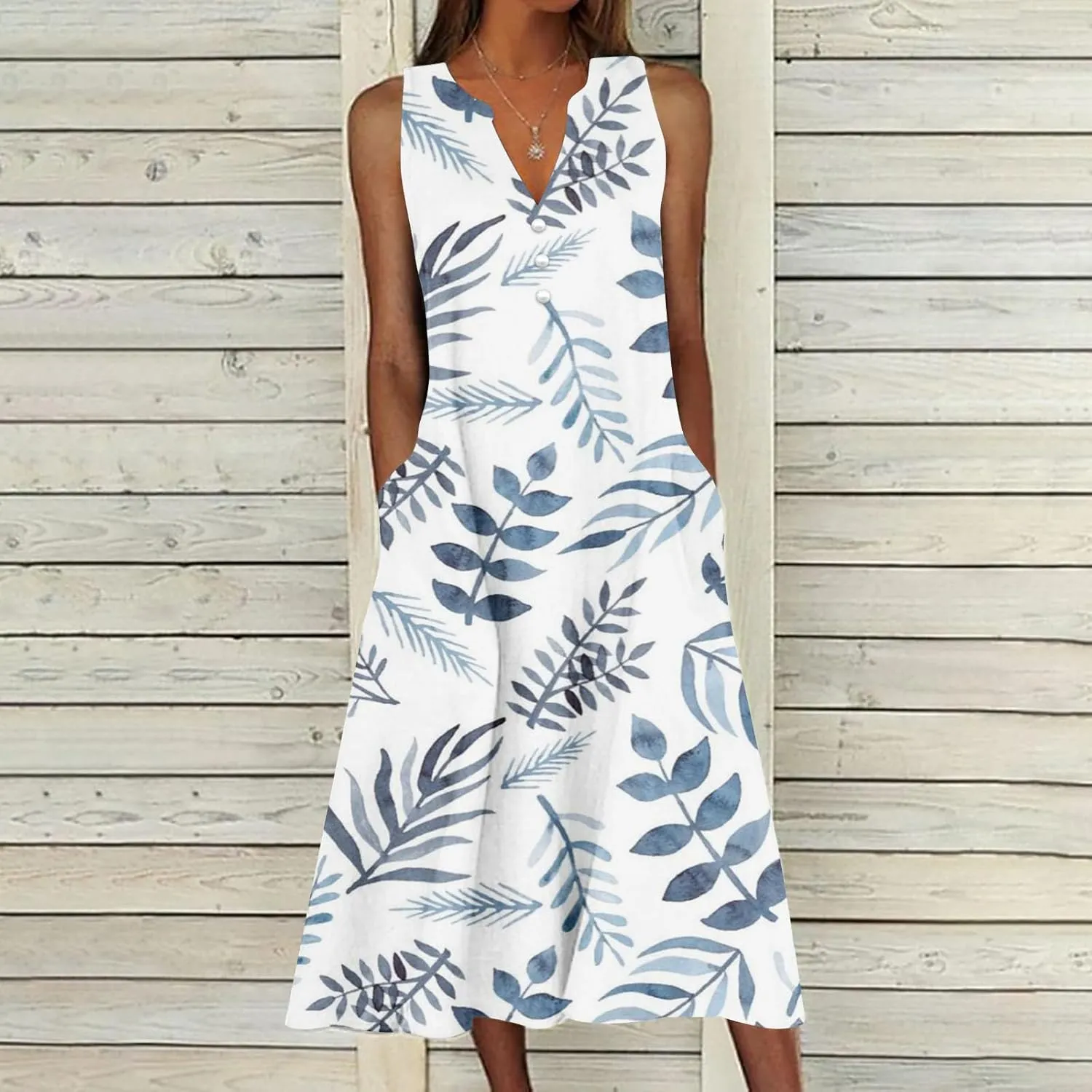 Sundresses for Women 2025 Fashion Boho Long Dress Boho Printing Sleeveless V Neck Maxi Travel Dresses with Pocktes