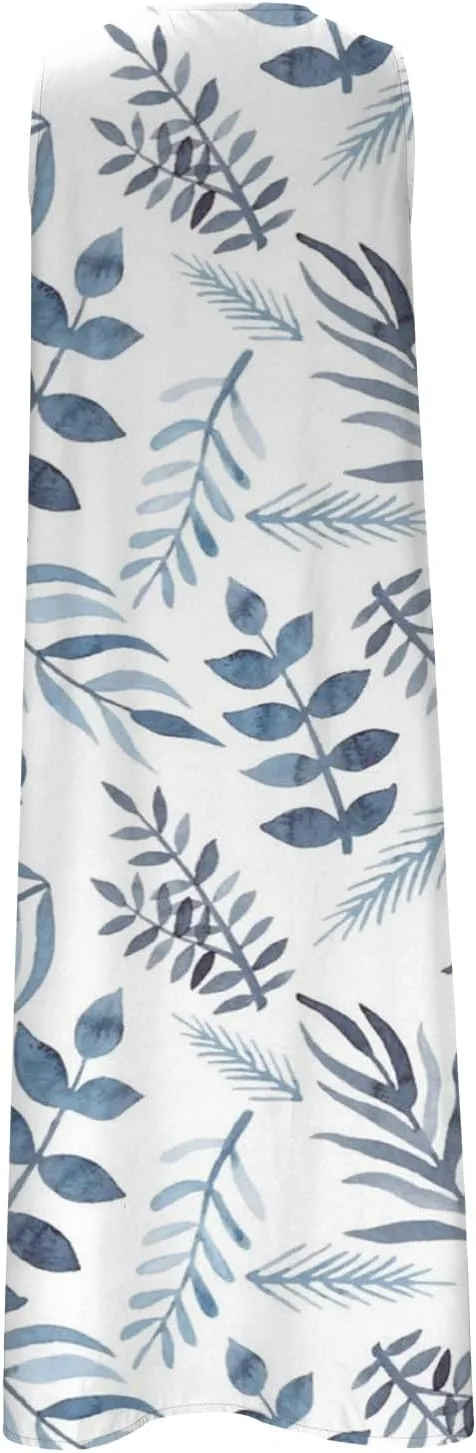 Sundresses for Women 2025 Fashion Boho Long Dress Boho Printing Sleeveless V Neck Maxi Travel Dresses with Pocktes