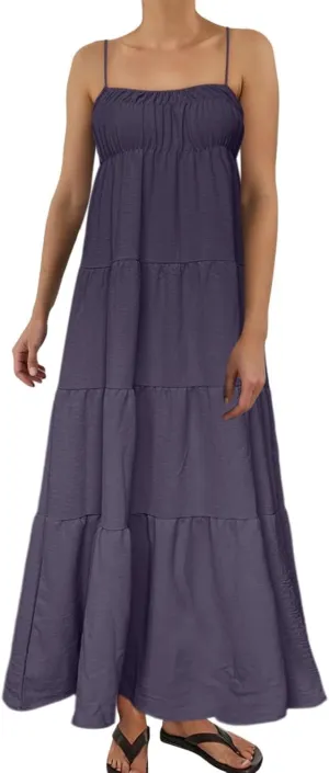 Sundresses for Women Spaghetti Strap Maxi Dresses Loose Fit The Waist Ruffle Dress Summer Beach Casual Dresses 2025