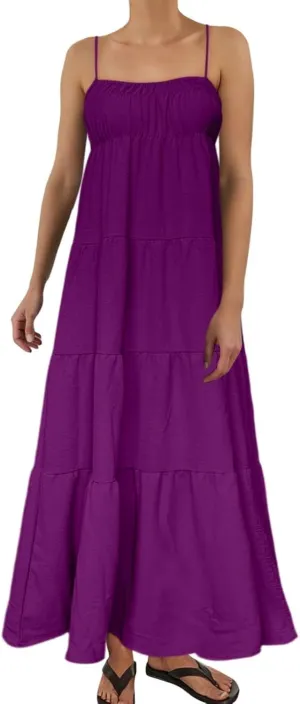 Sundresses for Women Spaghetti Strap Maxi Dresses Loose Fit The Waist Ruffle Dress Summer Beach Casual Dresses 2025