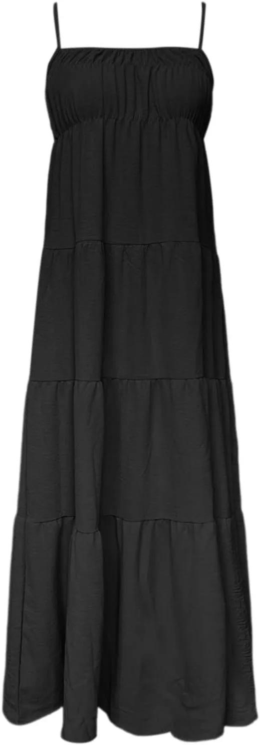 Sundresses for Women Spaghetti Strap Maxi Dresses Loose Fit The Waist Ruffle Dress Summer Beach Casual Dresses 2025
