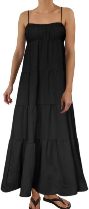 Sundresses for Women Spaghetti Strap Maxi Dresses Loose Fit The Waist Ruffle Dress Summer Beach Casual Dresses 2025