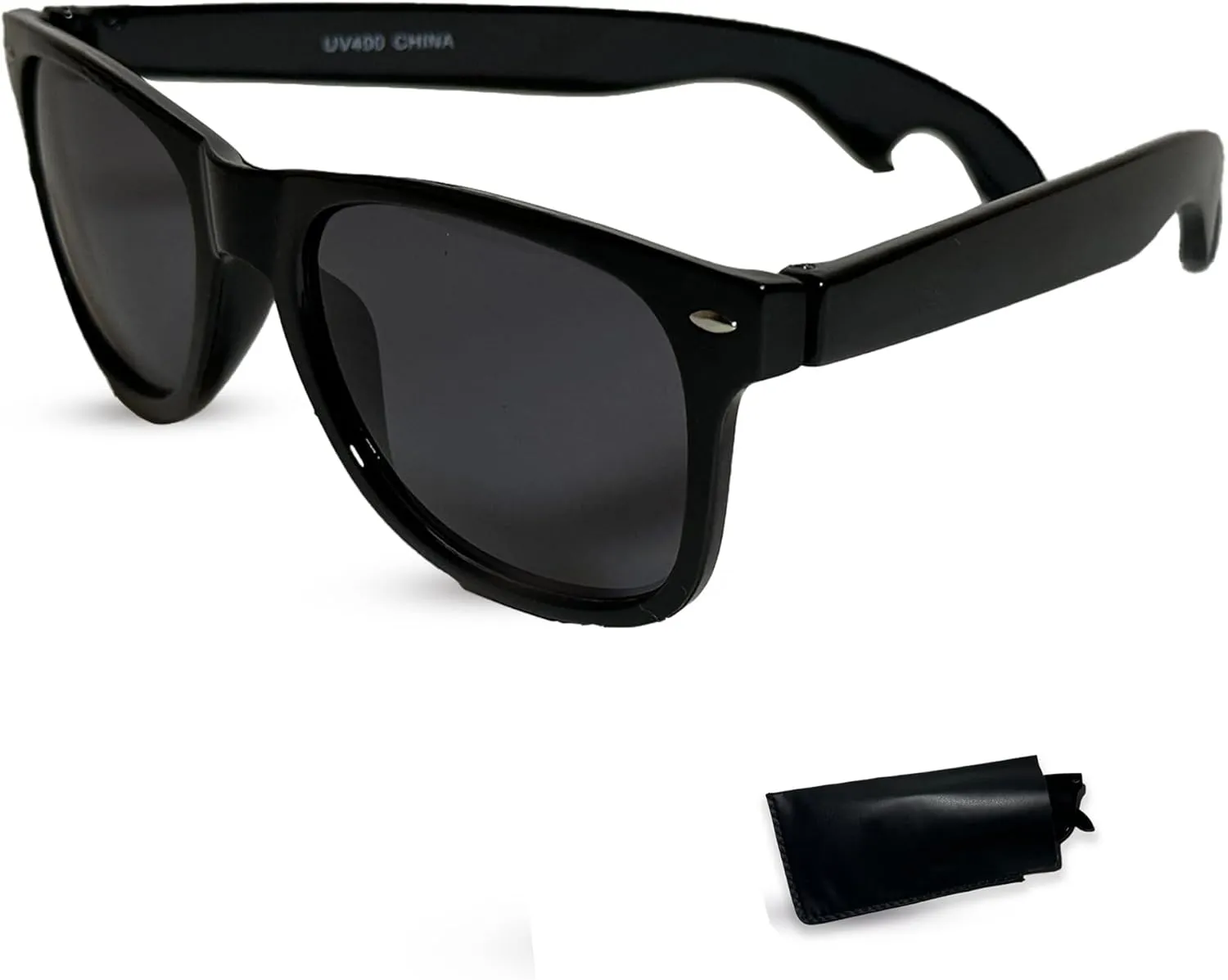 Sunglasses for Men & Women, Classic Square Sunglasses with Black Lenses & Case (Bottle Opener Sunglasses)