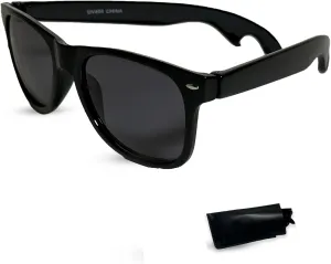 Sunglasses for Men & Women, Classic Square Sunglasses with Black Lenses & Case (Bottle Opener Sunglasses)