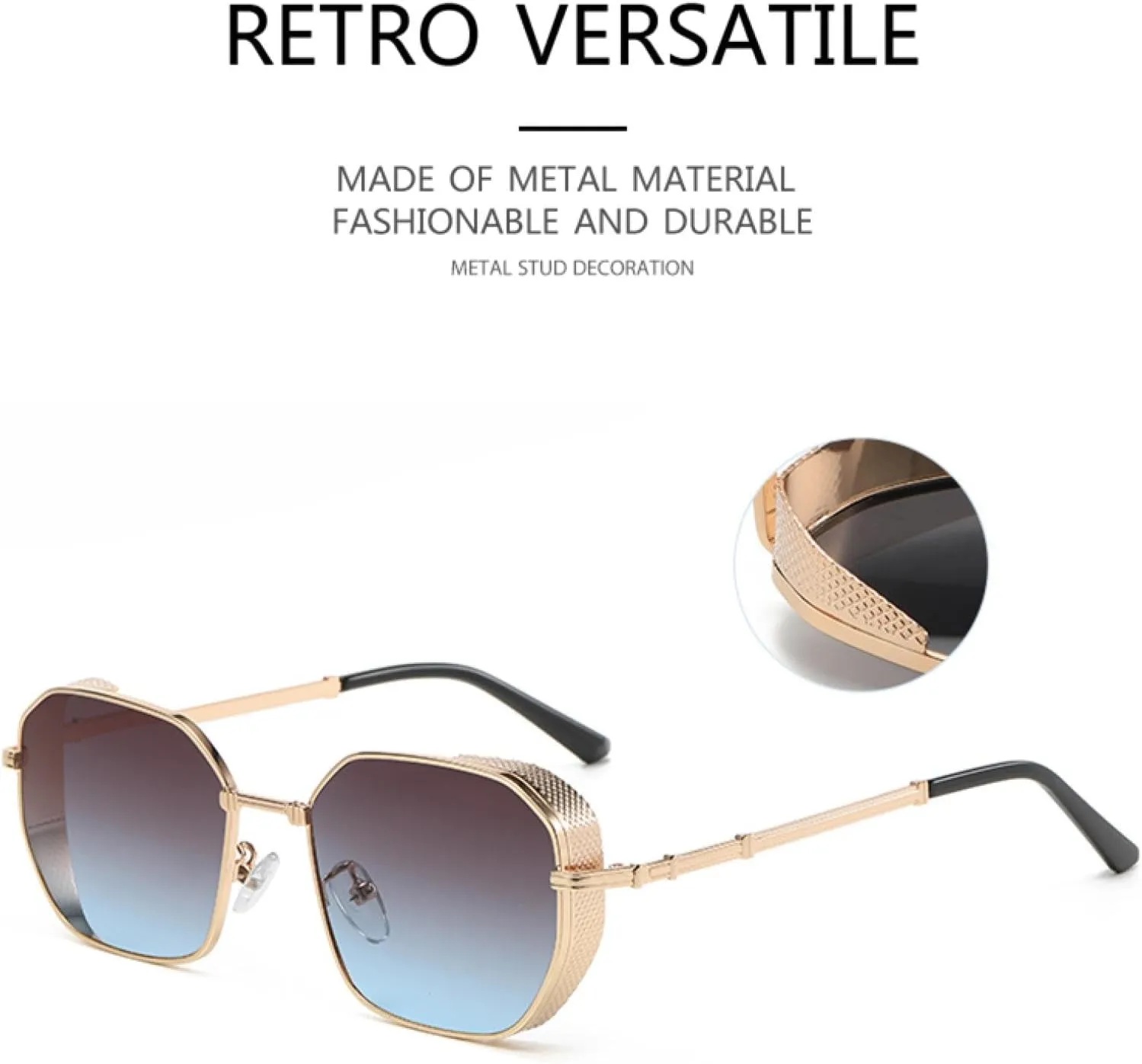 Sunglasses for Women Fashion Rectangle Retro Gradient Color Metal Classic Uv400