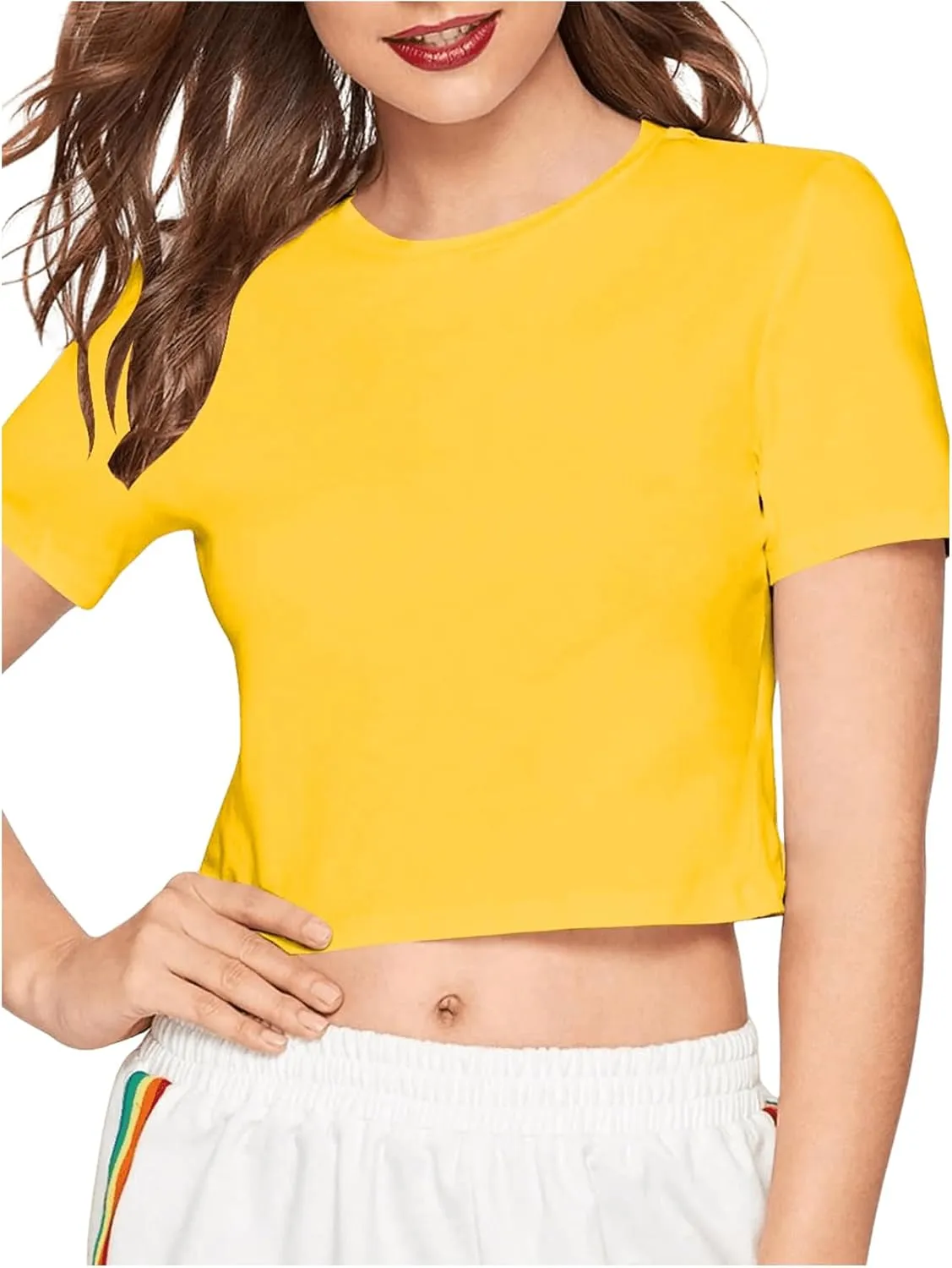 SweatyRocks Women's Casual Short Sleeve Crew Neck Basic Crop Top T Shirts